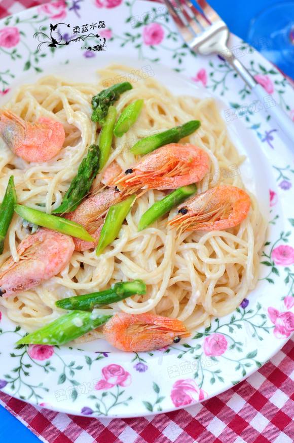 甜蝦蘆筍白醬意面#圣誕美味意餐#