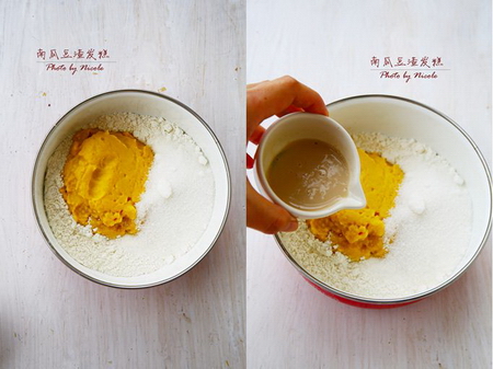 南瓜豆渣發(fā)糕的做法步驟3-4