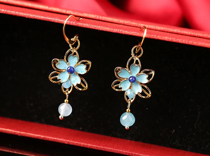 家佳樂(lè)文學(xué)景泰藍(lán)花朵復(fù)古耳飾氣質(zhì)耳環(huán)