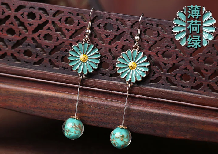 家佳樂文學(xué)時(shí)尚花朵吊墜復(fù)古可愛耳環(huán)