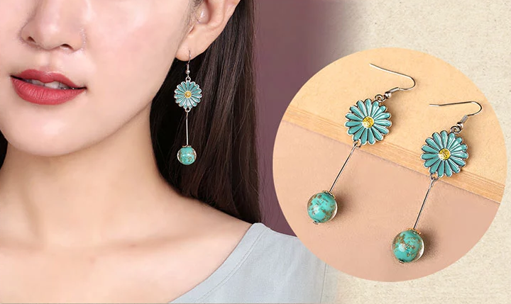 家佳樂文學(xué)時(shí)尚花朵吊墜復(fù)古可愛耳環(huán)