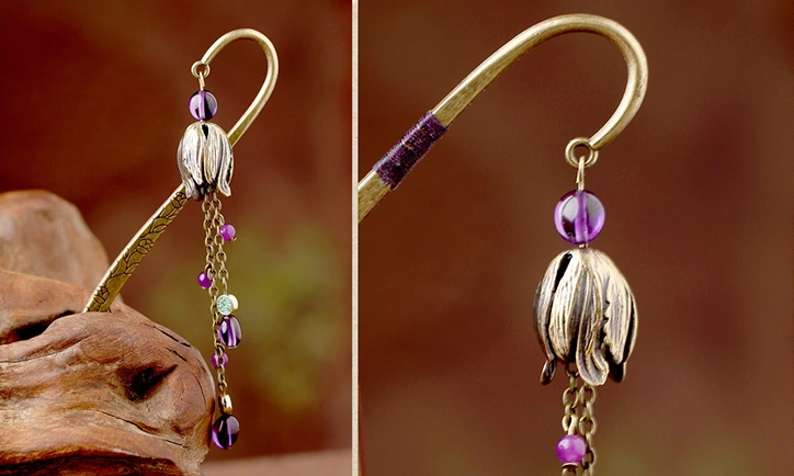 復(fù)古金屬書簽古典家佳樂文學(xué)紫水晶流蘇書簽