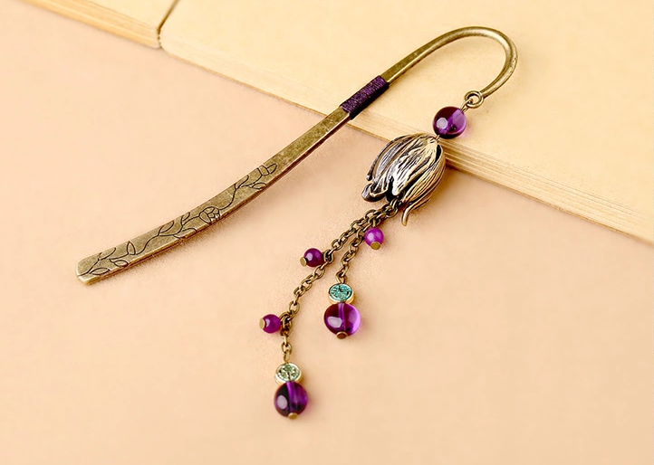 復(fù)古金屬書簽古典家佳樂文學(xué)紫水晶流蘇書簽