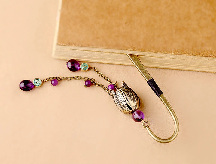 復(fù)古金屬書簽古典家佳樂文學(xué)紫水晶流蘇書簽