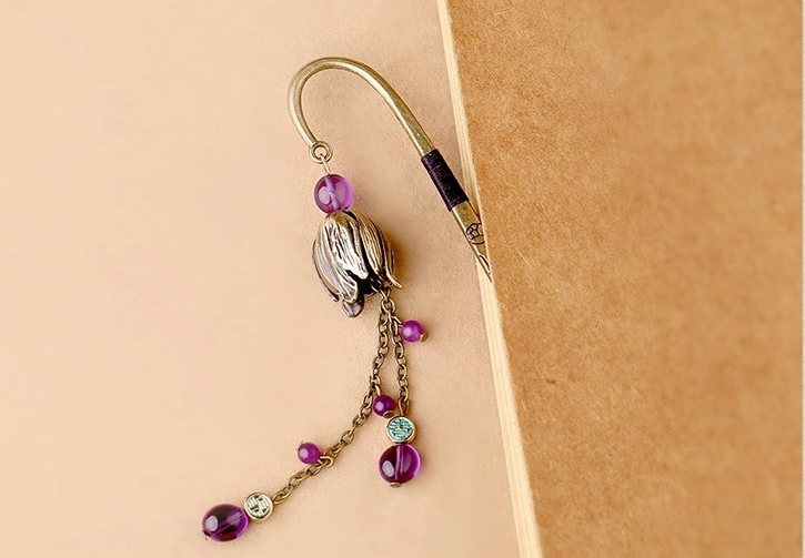 復(fù)古金屬書簽古典家佳樂文學(xué)紫水晶流蘇書簽