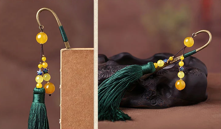 古典金屬創(chuàng)意書簽家佳樂文學瑪瑙流蘇書簽