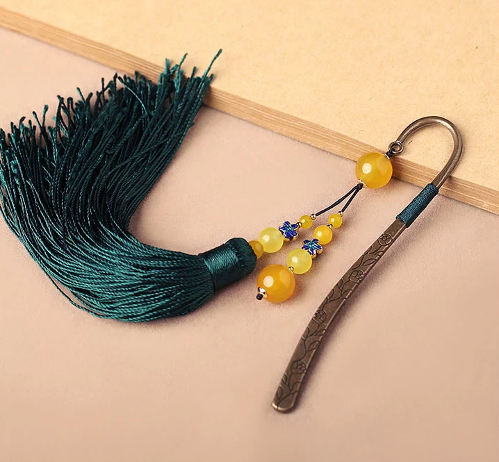 古典金屬創(chuàng)意書簽家佳樂文學瑪瑙流蘇書簽