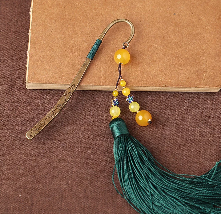 古典金屬創(chuàng)意書簽家佳樂文學瑪瑙流蘇書簽