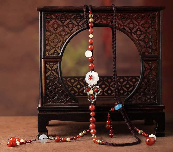 文藝氣質(zhì)瑪瑙紅色細腰帶復(fù)古民族風腰鏈