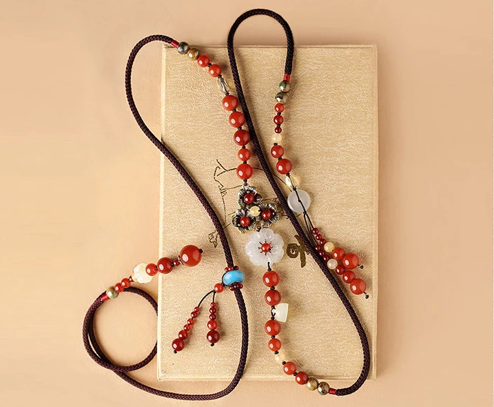 文藝氣質(zhì)瑪瑙紅色細腰帶復(fù)古民族風腰鏈