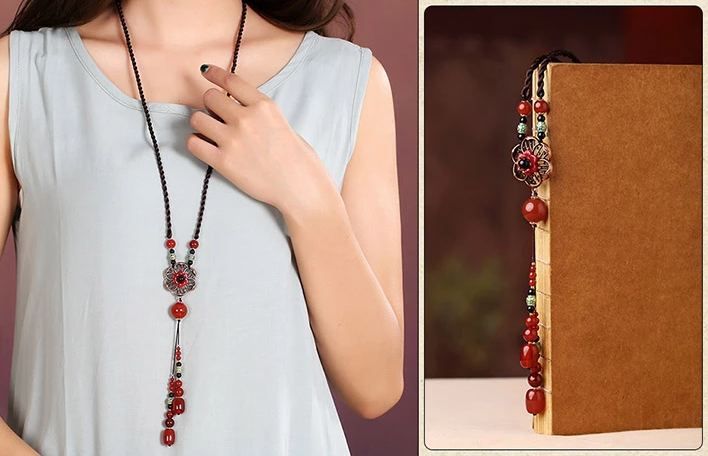 復古瑪瑙吊墜民族風項鏈毛衣鏈