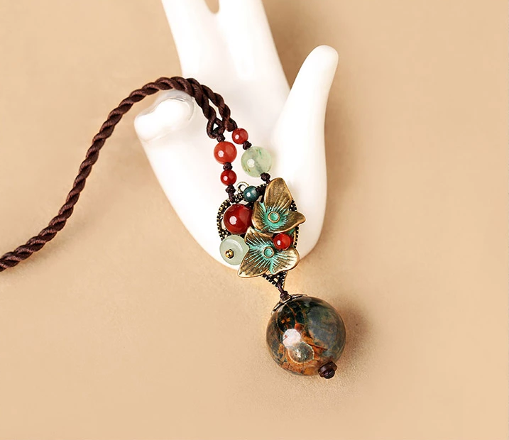 簡約大氣復古瑪瑙吊墜項鏈毛衣鏈