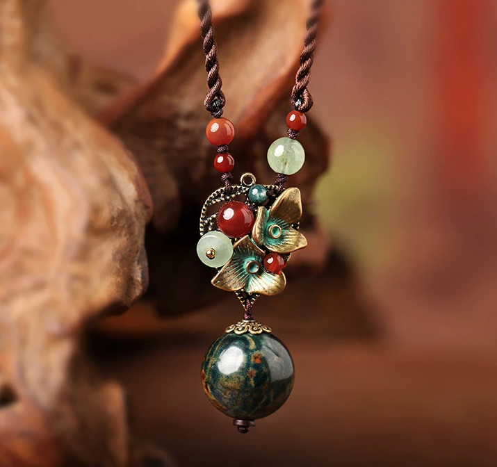 簡約大氣復古瑪瑙吊墜項鏈毛衣鏈