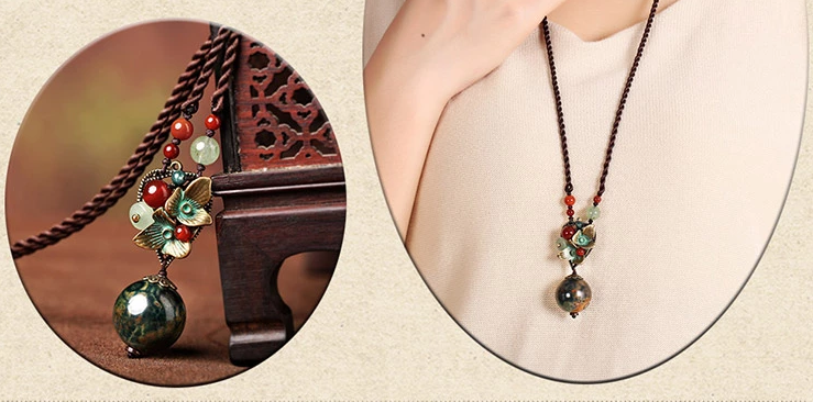 簡約大氣復古瑪瑙吊墜項鏈毛衣鏈