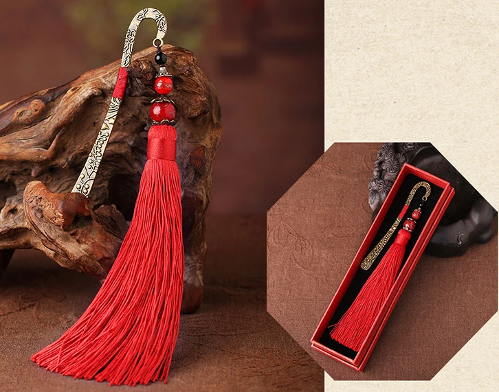 家佳樂文學(xué)金屬古風(fēng)古典創(chuàng)意紅流蘇書簽