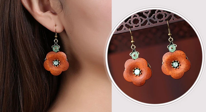 簡約復古氣質木質耳墜耳環(huán)首飾