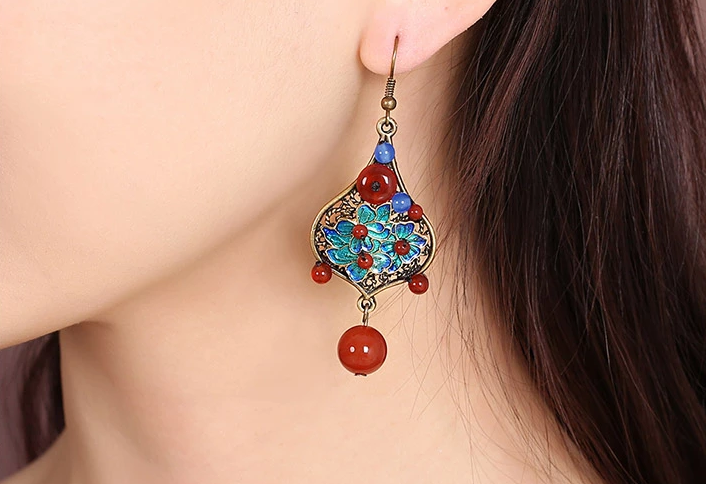 時(shí)尚家佳樂文學(xué)景泰藍(lán)復(fù)古耳環(huán)首飾