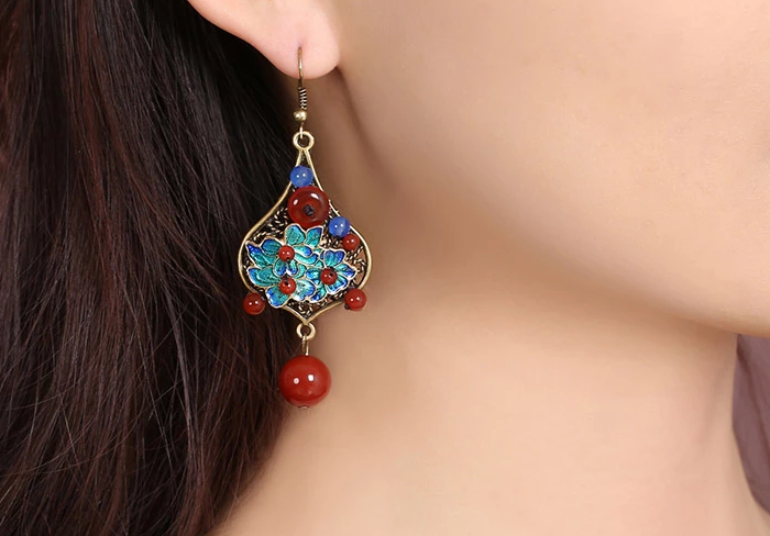 時(shí)尚家佳樂文學(xué)景泰藍(lán)復(fù)古耳環(huán)首飾