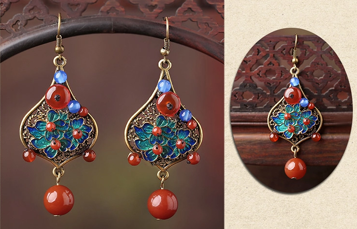 時(shí)尚家佳樂文學(xué)景泰藍(lán)復(fù)古耳環(huán)首飾