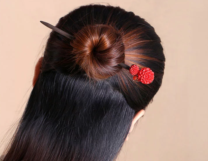 家佳樂文學(xué)漆雕花朵民族風(fēng)紅色簪子新娘頭飾