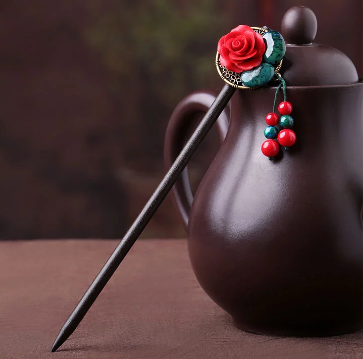 家佳樂文學(xué)漆雕花朵民族風(fēng)流蘇簪子頭飾