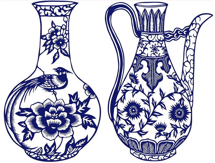 15款古典家佳樂文學(xué)青花瓷圖案剪紙藝術(shù)