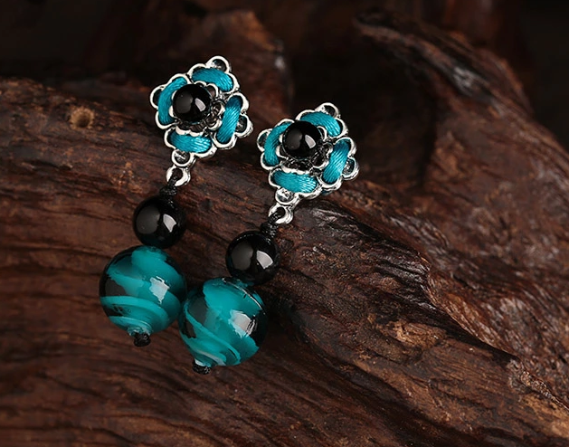 家佳樂文學(xué)琉璃瑪瑙耳墜手工復(fù)古耳環(huán)首飾