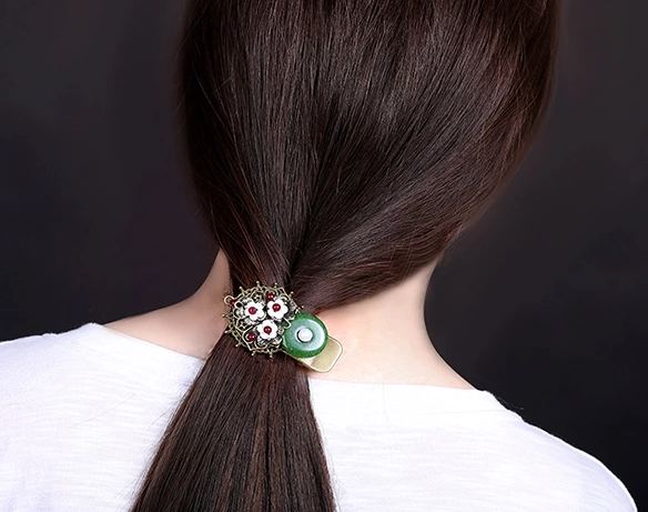 時尚家佳樂文學(xué)頭飾，復(fù)古民族風(fēng)綠彩玉扣發(fā)夾