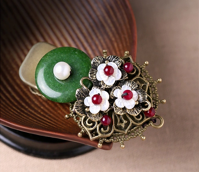 時尚家佳樂文學(xué)頭飾，復(fù)古民族風(fēng)綠彩玉扣發(fā)夾