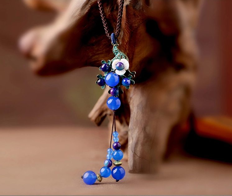 藍(lán)色瑪瑙吊墜民族風(fēng)項鏈毛衣鏈