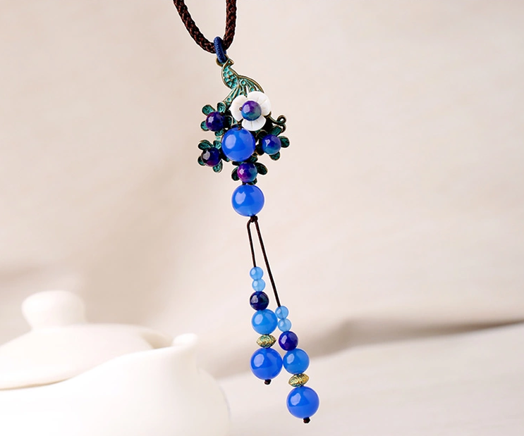 藍(lán)色瑪瑙吊墜民族風(fēng)項鏈毛衣鏈
