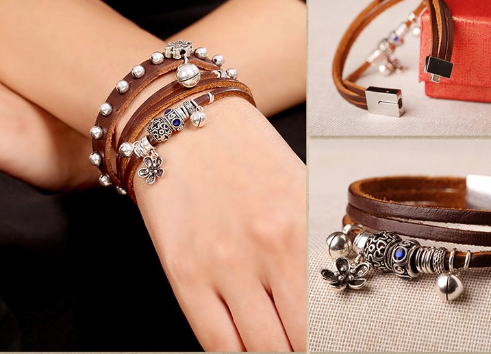 復古英倫風皮質(zhì)三圈手鏈飾品