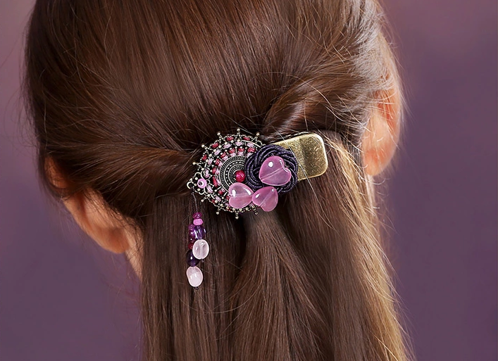 彩玉水晶紫色頭飾民族風發(fā)夾