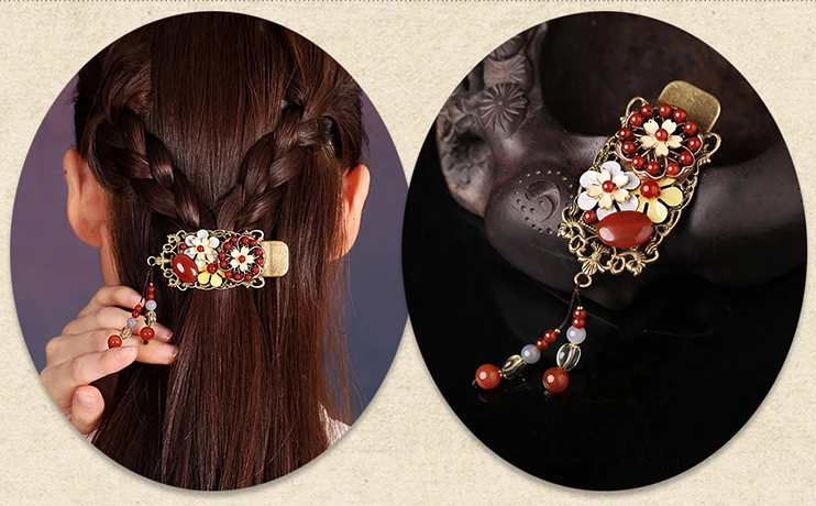 家佳樂文學(xué)紅色發(fā)夾古典民族風(fēng)頭飾