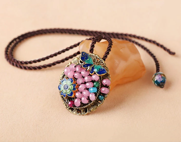 復古景泰藍彩玉吊墜配飾飾品