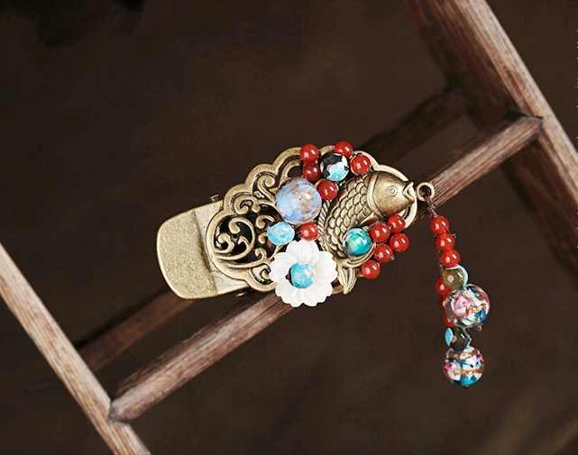 一尾游魚發(fā)夾，復(fù)古風(fēng)鴨嘴夾頭飾