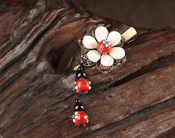 古風(fēng)古典貝殼發(fā)夾，小花朵清新頭飾