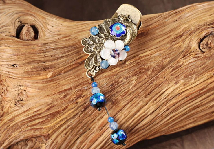 家佳樂文學(xué)古典孔雀發(fā)夾復(fù)古鴨嘴夾頭飾