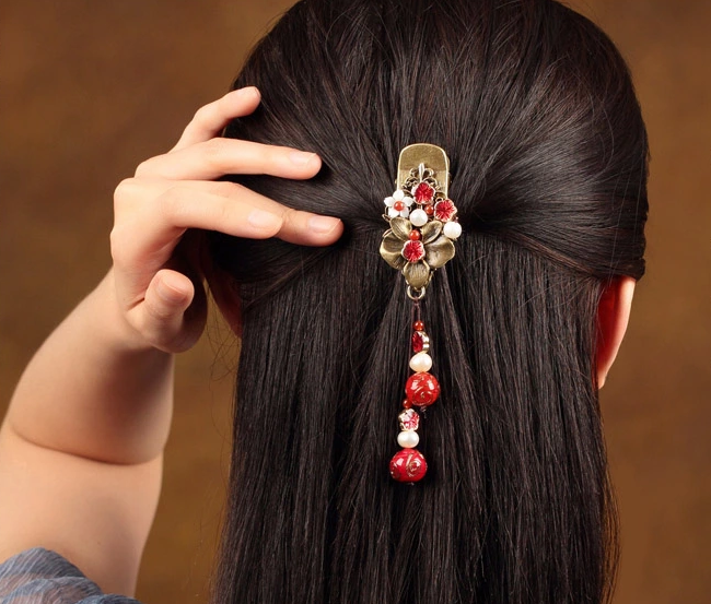 古典家佳樂(lè)文學(xué)發(fā)夾琉璃吊墜頭飾