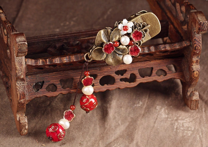 古典家佳樂(lè)文學(xué)發(fā)夾琉璃吊墜頭飾