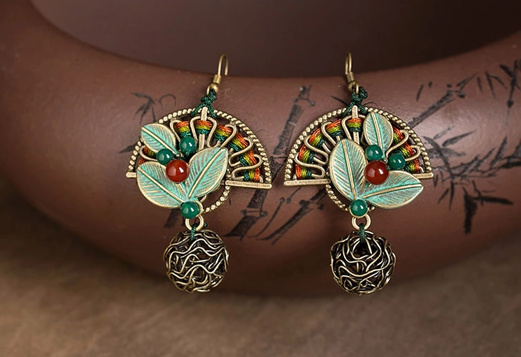 折扇搖復(fù)古家佳樂文學(xué)樹葉扇形耳環(huán)首飾