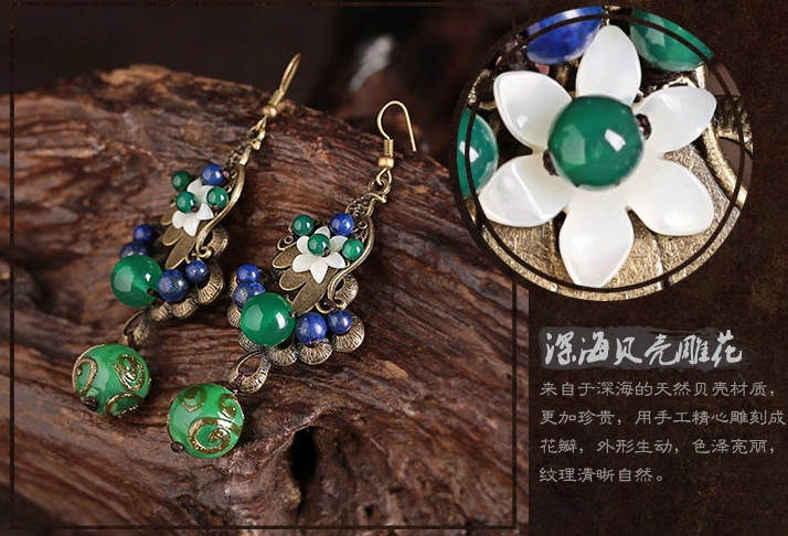 雀織錦屏復(fù)古家佳樂文學(xué)綠色孔雀琉璃耳環(huán)首飾