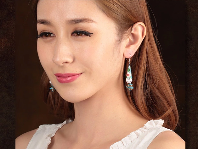 青藍冰傘琉璃復古氣質(zhì)耳環(huán)首飾