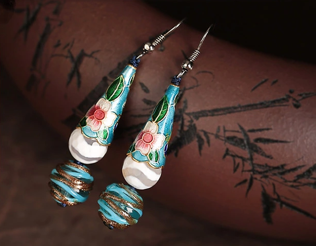 青藍冰傘琉璃復古氣質(zhì)耳環(huán)首飾