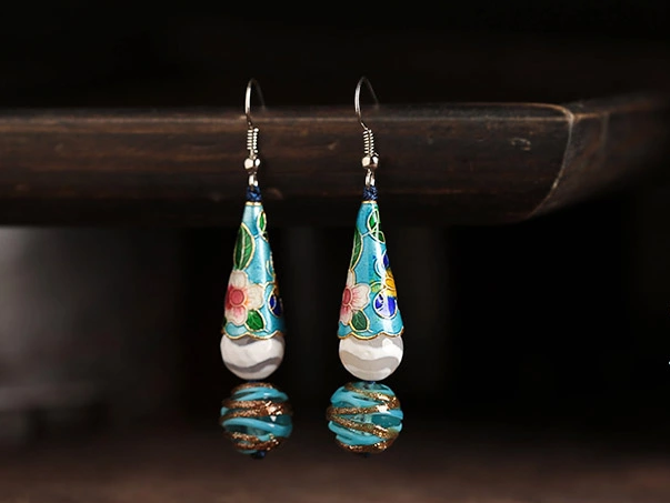 青藍冰傘琉璃復古氣質(zhì)耳環(huán)首飾