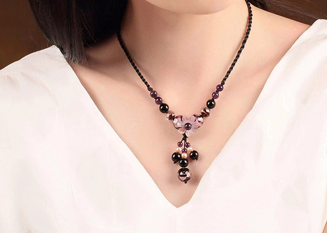 紫水晶琉璃吊墜鎖骨鏈復(fù)古小清新項鏈