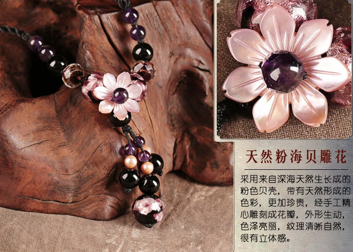 紫水晶琉璃吊墜鎖骨鏈復(fù)古小清新項鏈