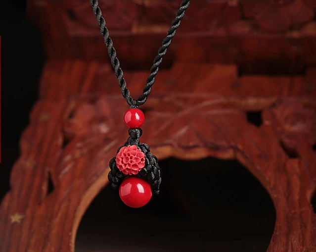 簡約紅吊墜鎖骨鏈古典家佳樂文學項鏈