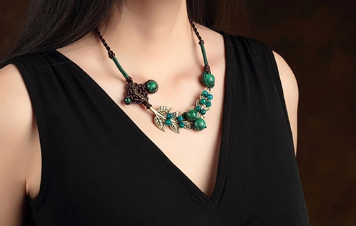 孔雀石波西米亞夸張復(fù)古風(fēng)項鏈