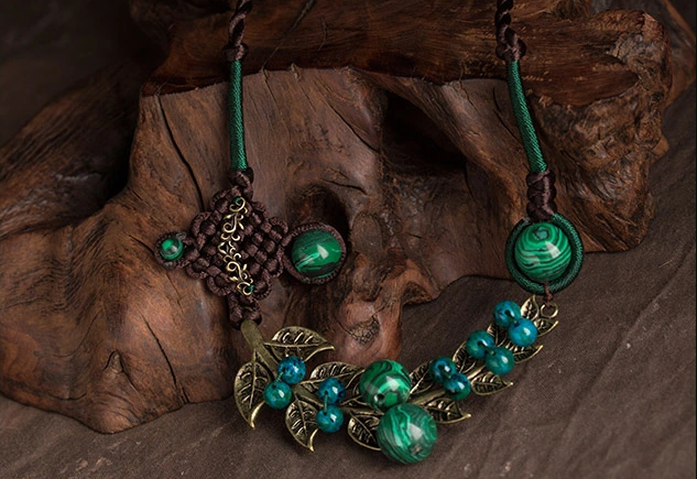 孔雀石波西米亞夸張復(fù)古風(fēng)項鏈